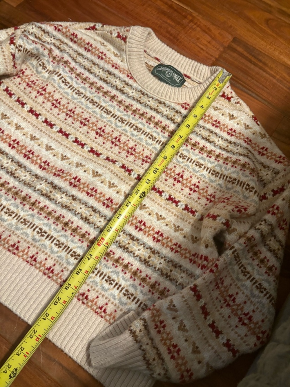 American Eagle Fair Isle Sweater Womens Large Cream Nordic Cozy Winter (0971) - Picture 2 of 6